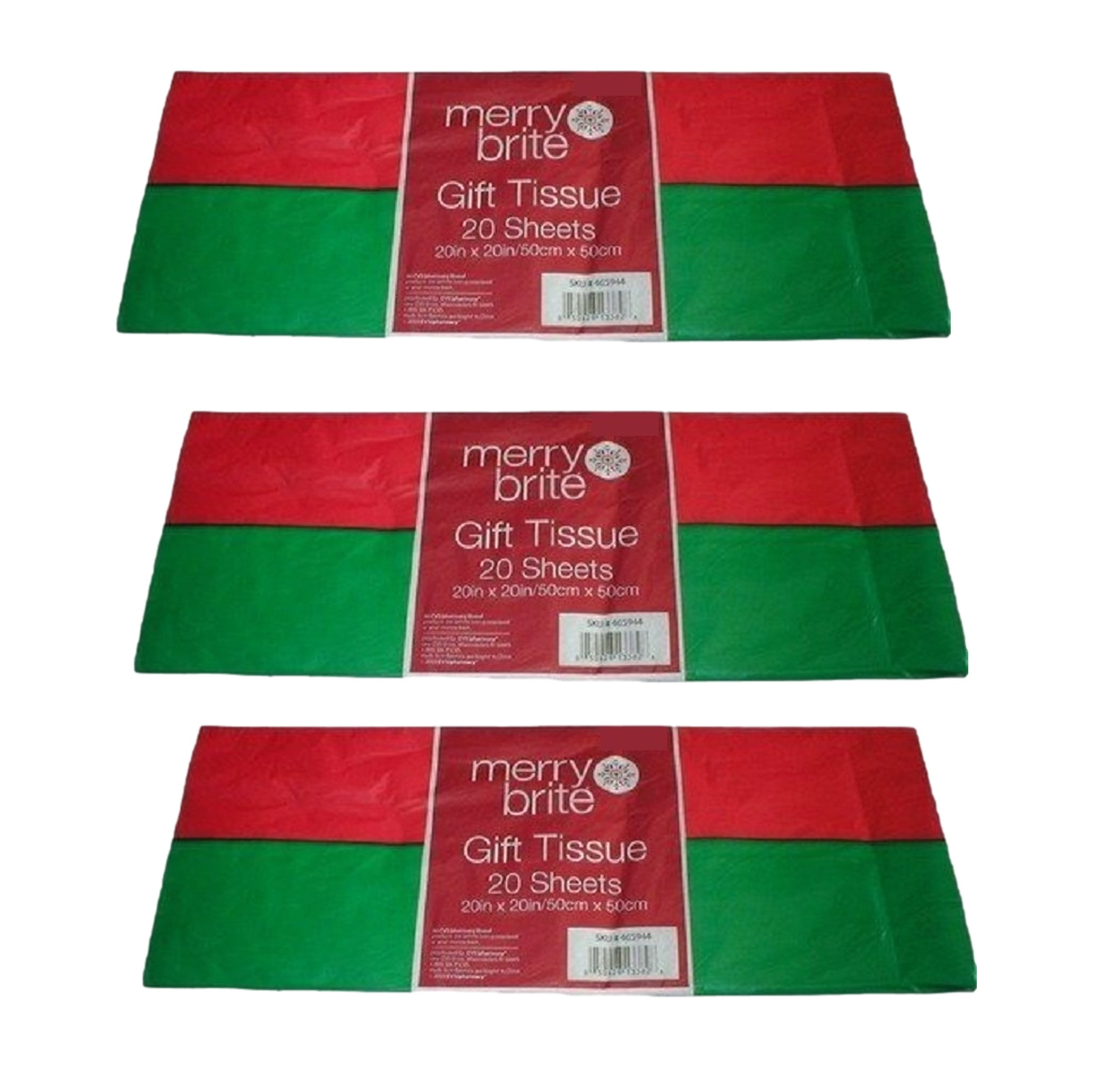 Merry Brite Gift Wrap Tissue Paper 60 Sheets Red Green 20 Inch Squares