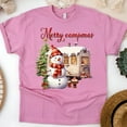 thumbnail image 1 of Merry Campmas T-Shirt | Cute Snowman Camping Holiday Graphic Tee, Azalea, Size L, 1 of 6