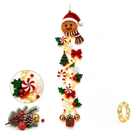Merry Cascade Glowing Christmas Door Hanger, Christmas Door Hanging with Warm Lights, Snowflake & Bell Ornaments, Vertical Entryway Decor for Front Door Side(F)
