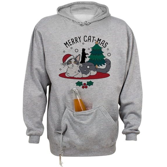 Merry Catmas Beer Holder Tailgate Hoodie Sweatshirt Unisex Large Oxford