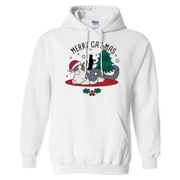Merry Catmas Hoodie Sweatshirt Unisex 3X-Large White