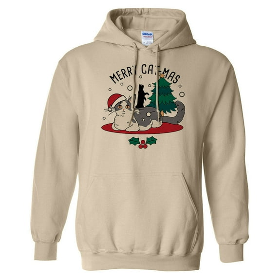 Merry Catmas Hoodie Sweatshirt Unisex Large Sand