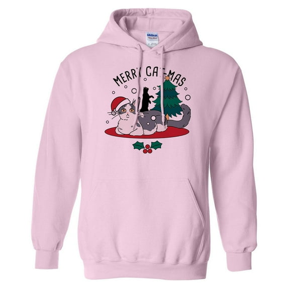 Merry Catmas Hoodie Sweatshirt Unisex Medium Pink