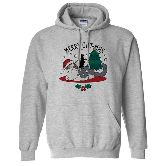 Merry Catmas Hoodie Sweatshirt Unisex X-Large Grey