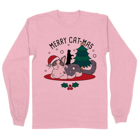 Merry Catmas Long Sleeve Shirt Unisex Large Pink