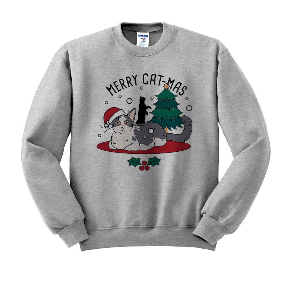 Merry Catmas Sweatshirt Unisex 4X Large Grey
