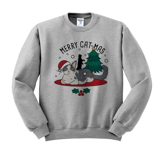 Merry Catmas Sweatshirt Unisex Large Grey