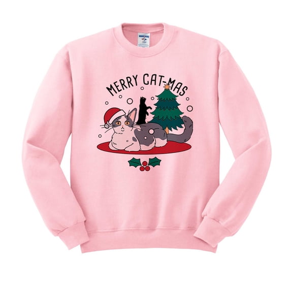 Merry Catmas Sweatshirt Unisex Small Pink