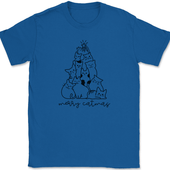 Merry Catmas T-Shirt Funny Cat Christmas Holiday Xmas Kitten Tree Tee - Royal Blue, 5XL