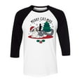 thumbnail image 1 of Merry Catmas Three-Quarter Raglan Sleeve Baseball Shirt Unisex X-Large White/Black, 1 of 5