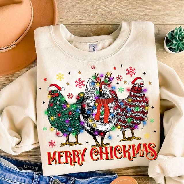 Merry Chickmas Chicken Sweater, Funny Christmas Chicken Lights Holiday Winter Sweatshirt