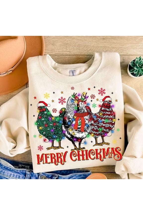 Merry Chickmas Chicken Sweater, Funny Christmas Chicken Lights Holiday Winter Sweatshirt