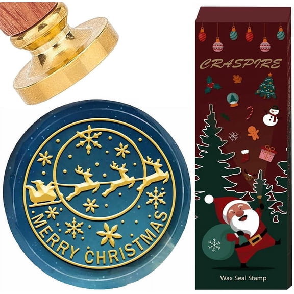 Merry Chirstmas Wax Seal Stamp Vintage Santa Claus Sled Elk Deer Sealing Wax Stamps 25mm Removable Brass Head Wood Handle Snowflakes Holiday Seals for Xmas Envelopes Birthday Party Decor DIY