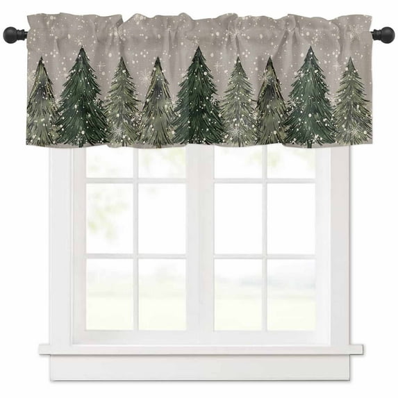 Merry Chrismas Valances for Windows, Gray Snowflake Xmas Tree Light Filtering Window Treatment Valances, Rod Pocket Small Curtains for Kitchen/Bathroom, 54"x18"