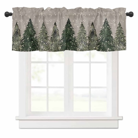 Merry Chrismas Valances for Windows Gray Snowflake Xmas Tree Rod Pocket Curtain Valance Window Treatment Short Curtains for Kitchen Living Room, 60"x14"