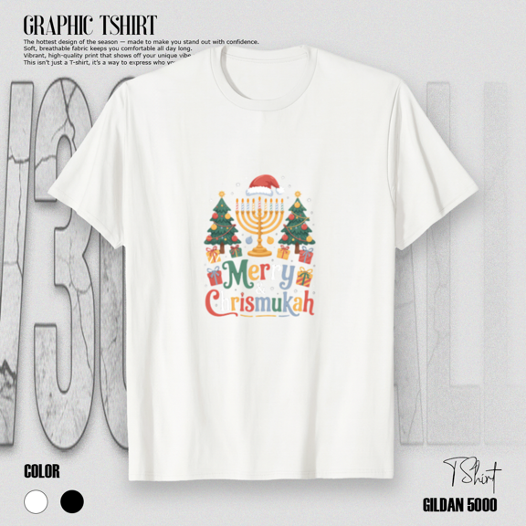 Merry Chrismukkah 2025 Holiday Hanukkah Christmas Unity Art Unisex T-Shirt, up to size 5XL