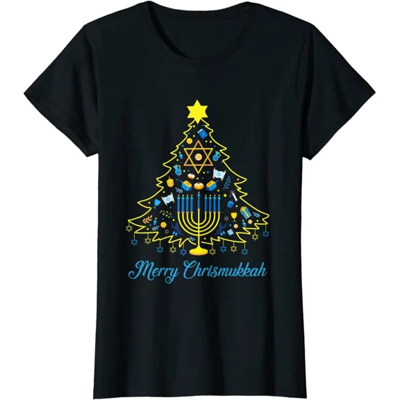 Merry Chrismukkah Christmas Tree Hanukkah 2022 Ladies' Crewneck T-Shirt