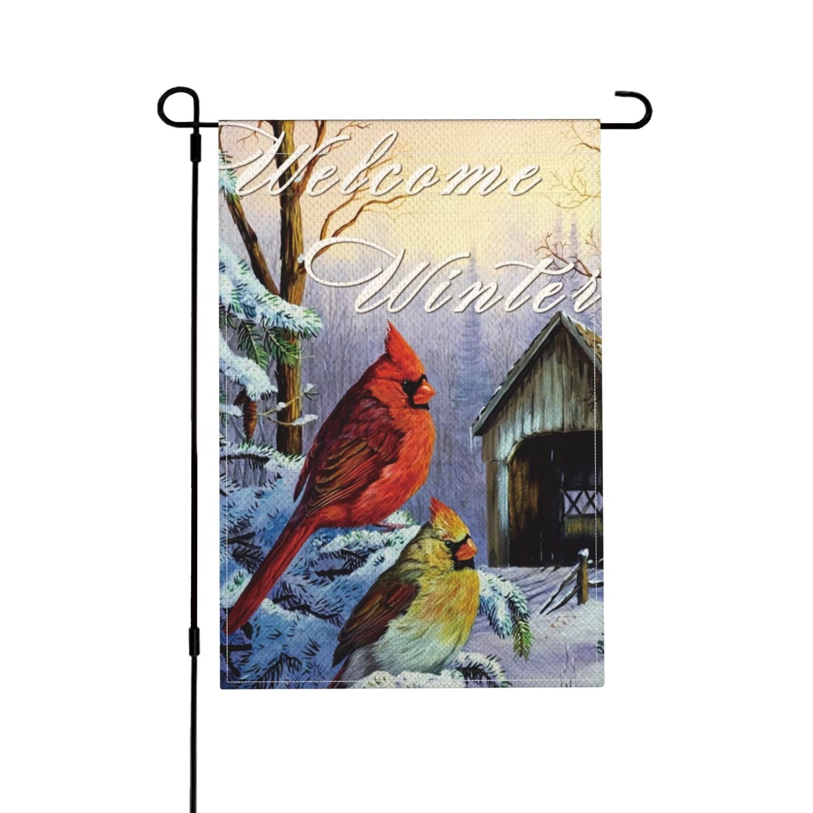 Weihnachts Gartenflagge „Welcome Christmas“ | Mit Kardinal & Kieferzweigen, Kleine Hofflagge Für Außendekoration