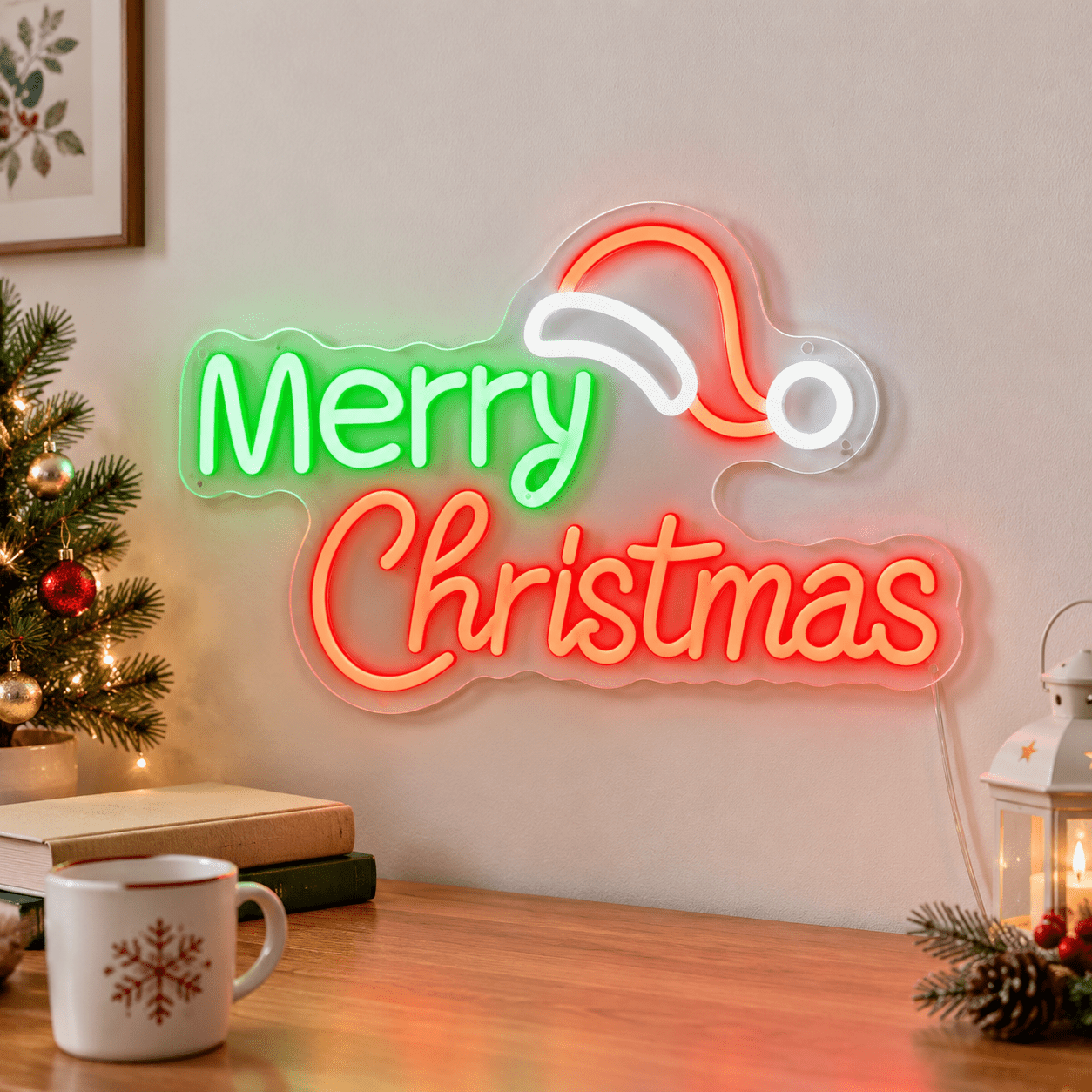 Merry Christmas 12 Neon Sign, Dimmable LED Holiday Wall Art Warm Glow ...
