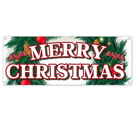 Merry Christmas 13 oz Banner | Non-Fabric | Heavy-Duty Vinyl Single-Sided With Metal Grommets
