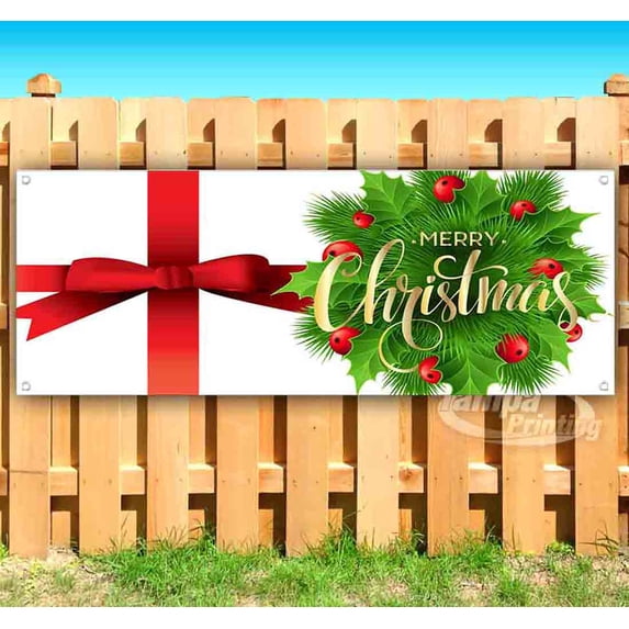 Merry Christmas 13 oz Vinyl Banner With Metal Grommets