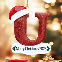 Merry Christmas 2025 Letter Ornaments, Alphabet Hanging Ornament with Greetings, Flat Acrylic Xmas Tree Decoration Pendant, Holiday Family Indoor Decor Gift for Friends Family, Letter U