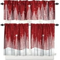 thumbnail image 1 of Merry Christmas 3 Piece Kitchen Curtains Set,Winter Forest Snowflake Print Window Treatment Tiers Red Rod Pocket Valance Sets for Small Windows Bedroom Living Room 54 x 24 Inch, 1 of 5