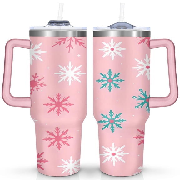 Merry Christmas 40 OZ Tumbler with Handle Insulated Leakproof Christmas Snowflake Ball Travel Cups Modern Thermal Insulated Coffee Mug for Holiday Accessories Camping Outdoor for Mom Wife Teacher Nei