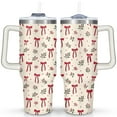 thumbnail image 1 of Merry Christmas 40 OZ Tumbler with Handle Rust Resistant Tumbler Cup Seamless Pattern Red Bowknot and Holly Cafe Tumblers for Holiday Accessories Tumbler for Daughter Son, 1 of 6