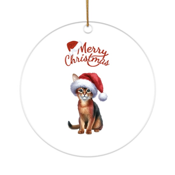 Merry Christmas Abyssinian Santa Hat Xmas Tree Winter Holiday Acrylic Round Ornament Cat Lover Kitten Owner Gifts Home Tree Decor - 01013