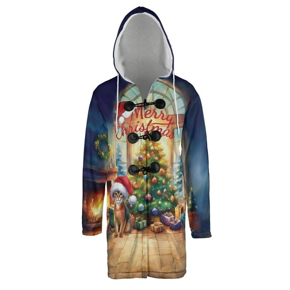 Merry Christmas Abyssinian Santa Hat Xmas Tree Winter Holiday All Over Print 3D Hooded Duffle Toggle Coat Cat Lover Kitten Owner Gifts - 01013