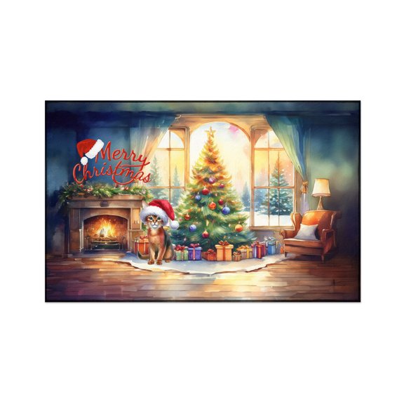 Merry Christmas Abyssinian Santa Hat Xmas Tree Winter Holiday Indoor Rug Cat Lover Kitten Owner Gifts Carpet Living Bed Room Sofa Home Decor - 01013
