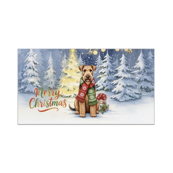 Merry Christmas Airedale Terrier Snowy Winter with Gifts Tree Decorations Doormat Dale Waterside Dog Lover Indoor Outdoor Welcome Mat - 12020