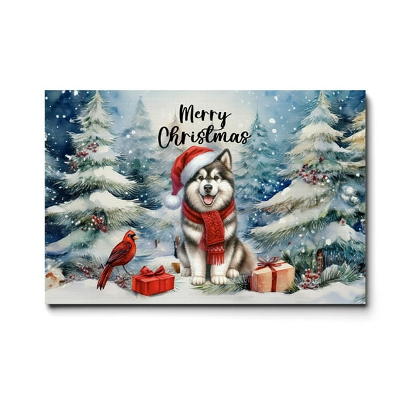 Merry Christmas Alaskan Malamute Enjoys Woofmas Winter Xmas Holiday Horizontal Matte Canvas Poster Alaska Mal Dog Lovers Gifts Wall Art Home Decor - 02022