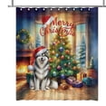 thumbnail image 1 of Merry Christmas Alaskan Malamute Santa Hat Xmas Tree Winter Holiday Shower Curtain Alaska Mal Dog Lovers Gifts Waterproof Bathroom Bathtub Curtain - 01013, 1 of 5
