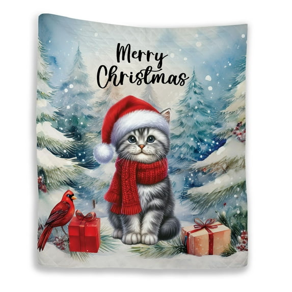 Merry Christmas American Shorthair Enjoys Catmas Winter Xmas Holiday Quilt Blanket Cat Lover Kitten Owner Gifts Cozy Comforter Throw Blanket - 02022