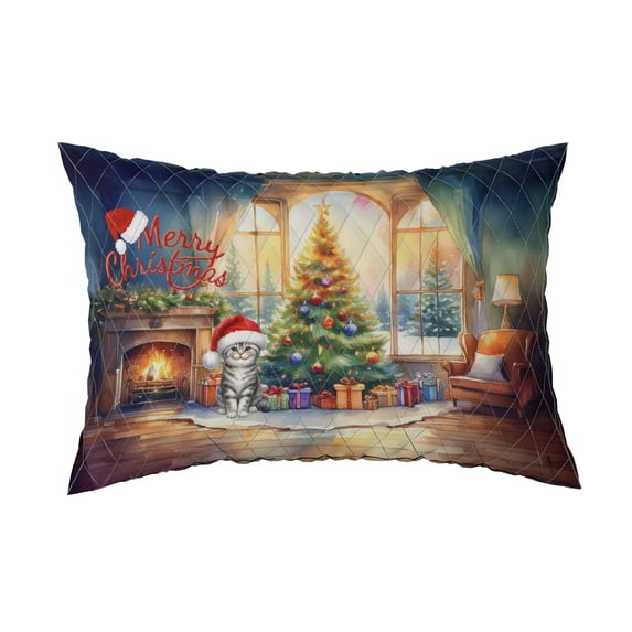 Merry Christmas American Shorthair Santa Hat Xmas Tree Winter Holiday Quilt Pillowcase Cat Lover Kitten Owner Gifts Throw Pillow Cover Bed Home Decor - 01013