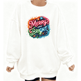 thumbnail image 1 of Merry Christmas And Bright Neon Tee T-Shirt Print Top Comfortable and Trendy Round-neck long-sleeved white S-3XL, 1 of 5