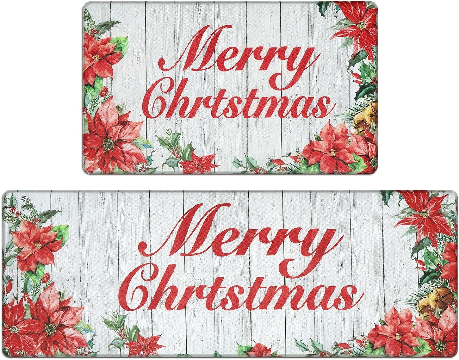 Merry Christmas Anti Fatigue Kitchen Mat 2PCS,Cushioned NonSkid