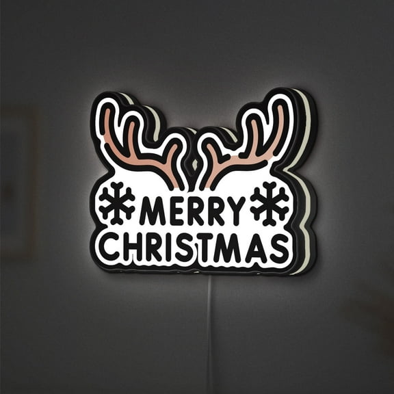 Merry Christmas Antlers 3D Novelty Light Box, Custom Text Option, Festive Holiday Ornament Wall Decor, Warm Winter Season Illuminated Lights (Height 12 inch, 30cm)