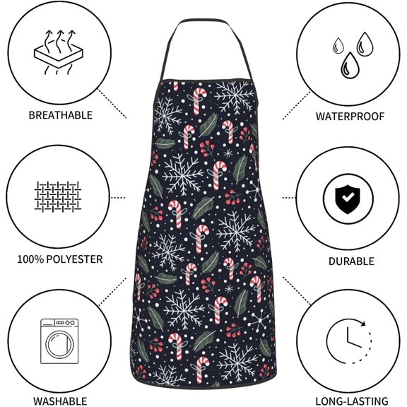 Merry Christmas Apron With Pockets Adjustable New Year Design Chef Aprons For Baking, Cooking, Crafting, Sewing