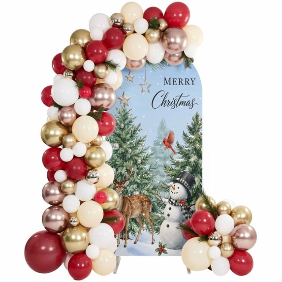 Merry Christmas Arch Backdrop Covers 5 FT, Winter Pine Tree Snowman ...