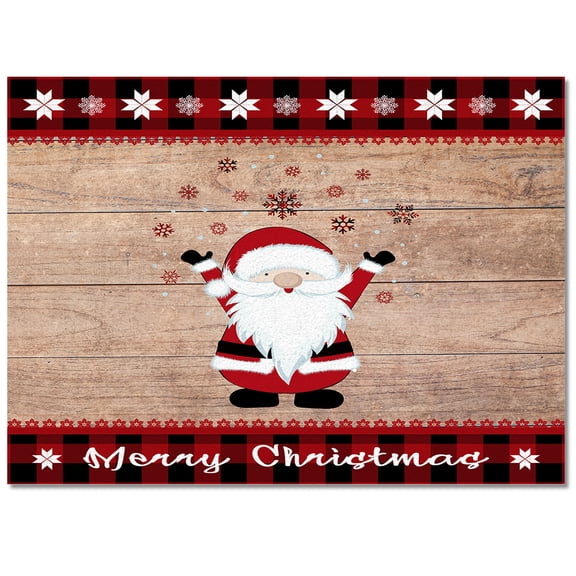 Merry Christmas Area Rug 2x3ft Gnome Elves on Retro Wooden Board Non-Slip Washable Square Rugs Soft Felt Indoor Floor Mat for Bedroom Kitchen Living Room Bathroom