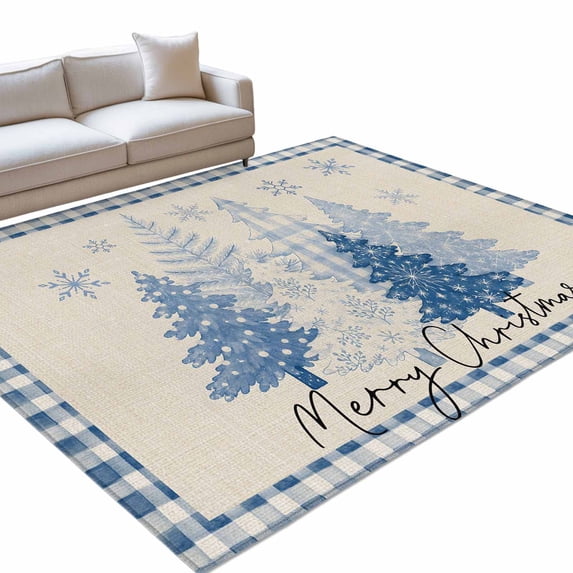 Merry Christmas Area Rug 3'x5', Nordic Xmas Trees Snowflake Gingham ...