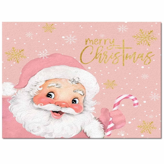 Merry Christmas Area Rug 4x6ft Pink Santa Claus Poinsettia Winter Snowflake Non-Slip Washable Square Rugs Soft Felt Indoor Floor Mat for Bedroom Kitchen Living Room Bathroom