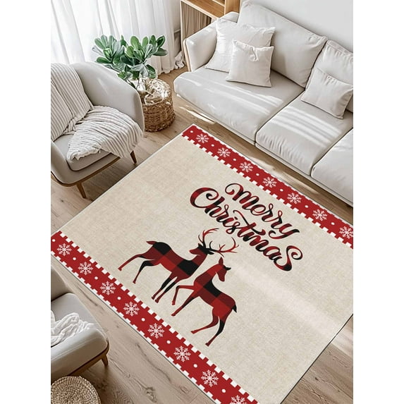 Merry Christmas Area Rug for Bedroom 5x7 Ft Red Buffalo Check Plaid Elk Xmas Super Soft fuzzy Throw Rug Non-Slip Fluffy Plush Indoor Floor Carpet for Living Room Nursery Home Decor