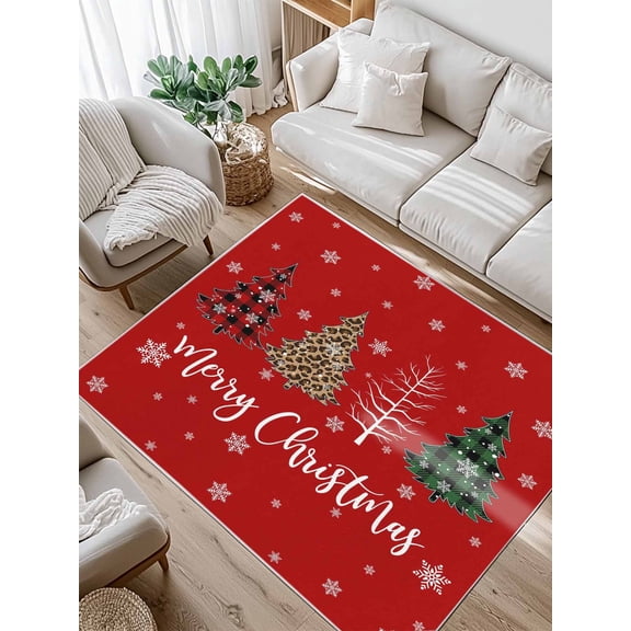 Merry Christmas Area Rug for Bedroom 5x7 Ft Xmas Tree Snowflake Red Super Soft fuzzy Throw Rug Non-Slip Fluffy Plush Indoor Floor Carpet for Living Room Nursery Home Decor