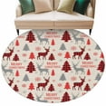 thumbnail image 1 of Merry Christmas Area Rug, Red Plaid Tree Snowflakes Elk Linen Texture Washable Large Circle Carpet, Non Slip Round Rug for Living Room/Bedroom/Dining Room/Home Office/Dorm, 1 of 9