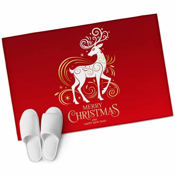 Merry Christmas Area Rug 2x3ft Abstract Red Reindeer Winter Animal Modern Non-Slip Washable Square Rugs Soft Felt Indoor Floor Mat for Bedroom Kitchen Living Room Bathroom