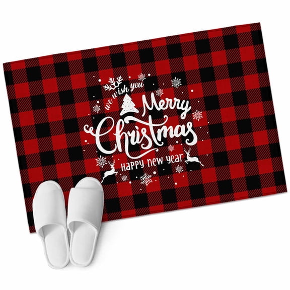 Merry Christmas Area&nbsp;Rug 2x3ft Snowflake Xmas Elk Red Black Buffalo Plaid Non-Slip&nbsp;Washable Square&nbsp;Rugs Soft Felt Indoor Floor Mat for Bedroom Kitchen Living Room Bathroom
